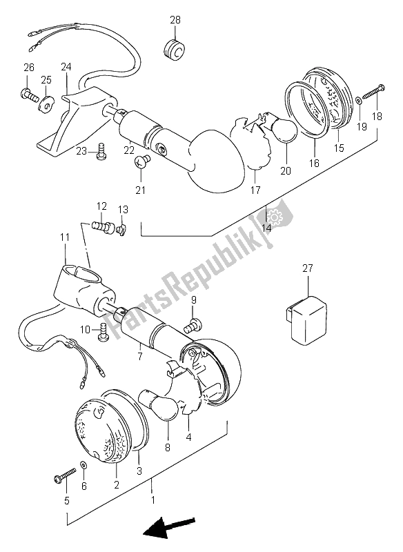 All parts for the Turn Signal Lamp of the Suzuki VS 800 Intruder 1996