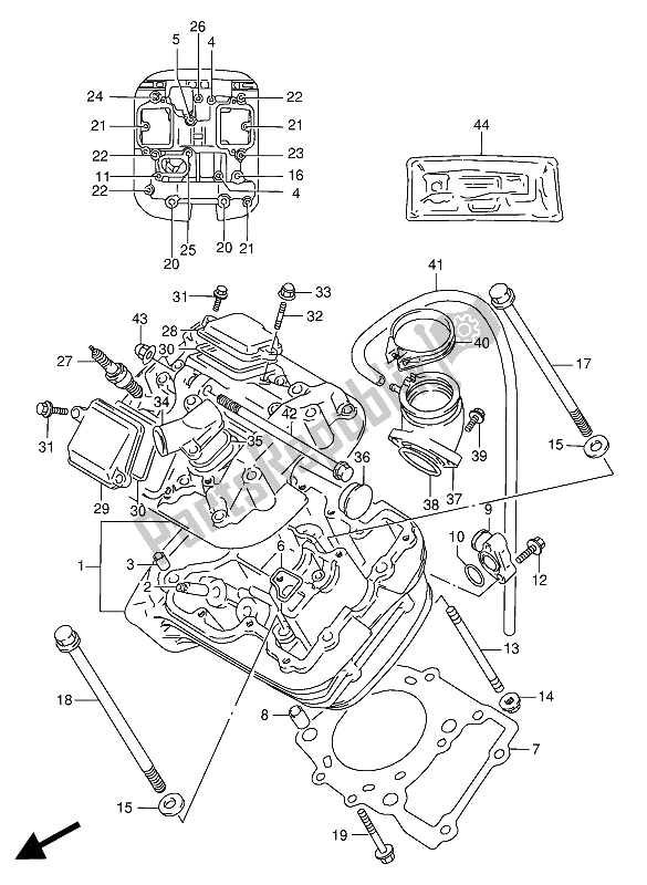 Alle onderdelen voor de Cilinderkop (voorzijde) van de Suzuki VX 800U 1994