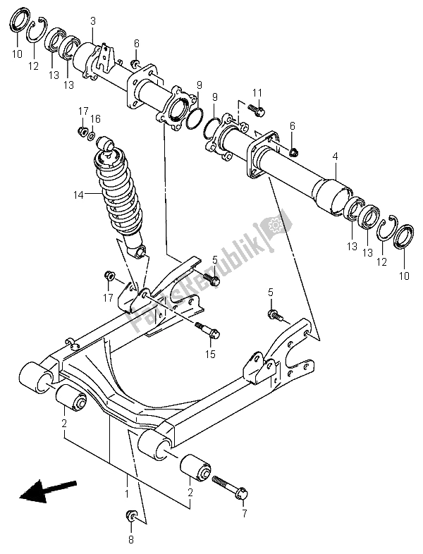 All parts for the Rear Swingingarm of the Suzuki LT A 400 Eiger 4X2 2006