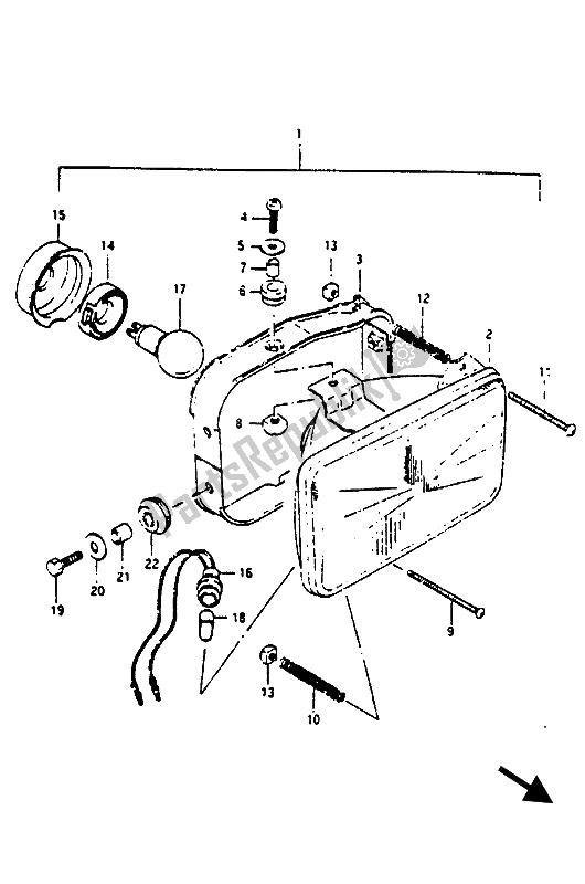 Toutes les pièces pour le Lampe Frontale (e2-e4-e15-e17-e18-e21-e53) du Suzuki RG 125 Abuaubu Gamma 1988