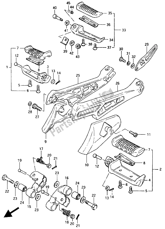 All parts for the Footrest of the Suzuki GSX 750 Esefe 1985