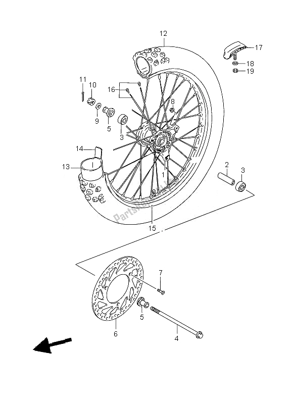 All parts for the Front Wheel (sw) of the Suzuki RM 85 SW LW 2007