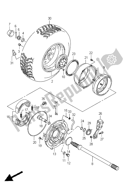 All parts for the Right Rear Wheel (lt-a400f P17) of the Suzuki LT A 400Z Kingquad ASI 4X4 2012