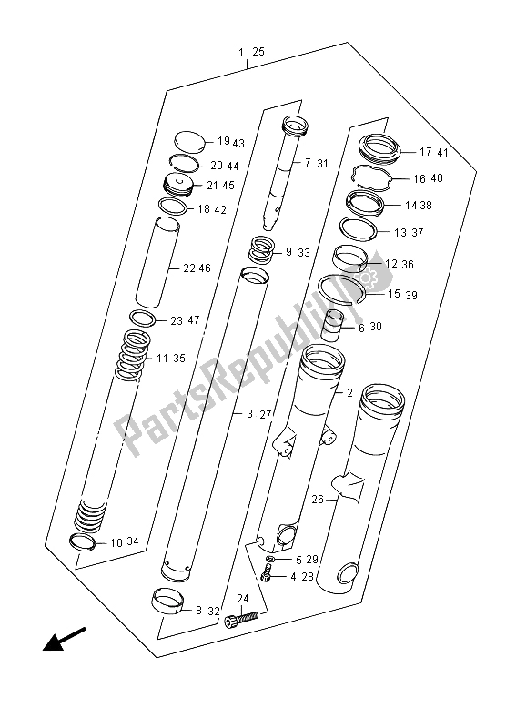 All parts for the Front Fork Damper of the Suzuki VL 1500T Intruder 2015