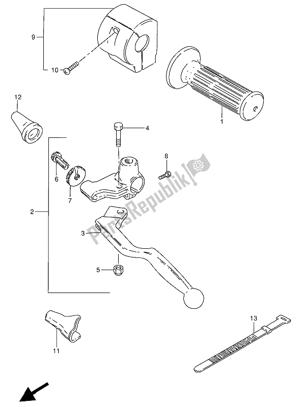 All parts for the Left Handle Switch of the Suzuki GN 250 1989