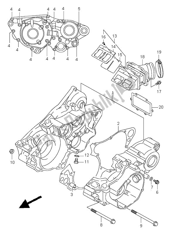 All parts for the Crankcase of the Suzuki RM 250 2001