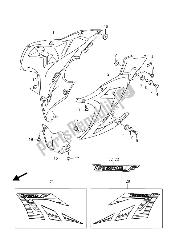 All parts for the Under Cowling of the Suzuki GW 250F Inazuma 2015