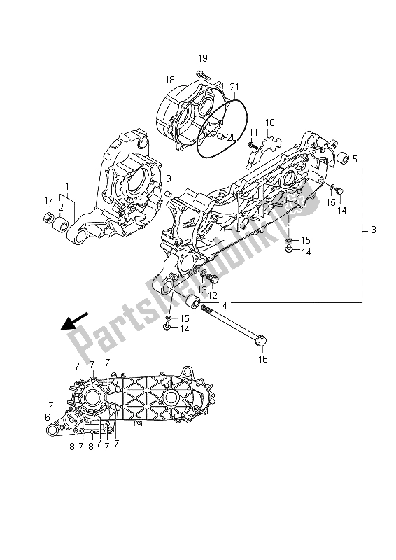 All parts for the Crankcase of the Suzuki UX 150 Sixteen 2011