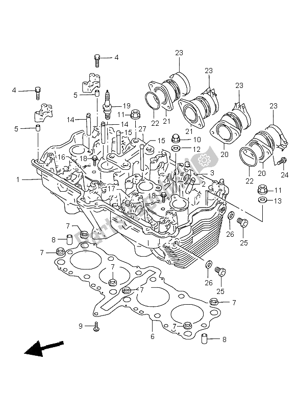 All parts for the Cylinder Head of the Suzuki GSX 750 2001