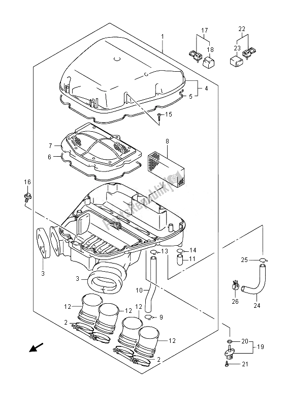 All parts for the Air Cleaner of the Suzuki GSX 1300 RA Hayabusa 2014