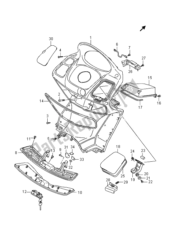 Tutte le parti per il Scatola Frontale del Suzuki UH 125A Burgman 2014