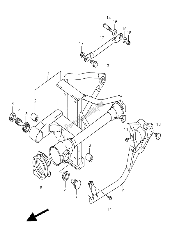 All parts for the Rear Swinging Arm of the Suzuki VL 800 Volusia 2001