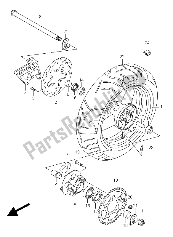 Toutes les pièces pour le Roue Arrière (gsf650-u-s-su) du Suzuki GSF 650 Nsnasa Bandit 2006