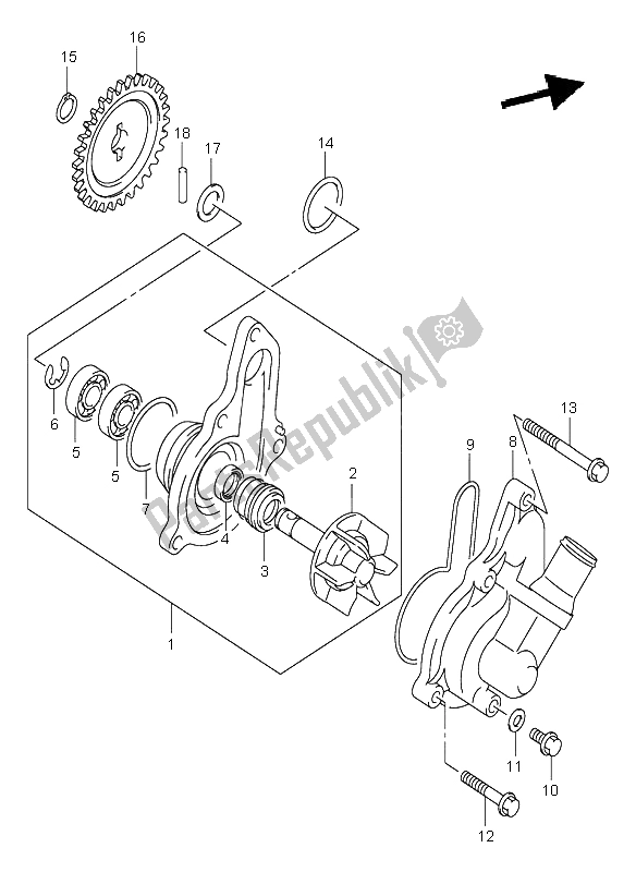 All parts for the Water Pump of the Suzuki DR Z 400S 2004