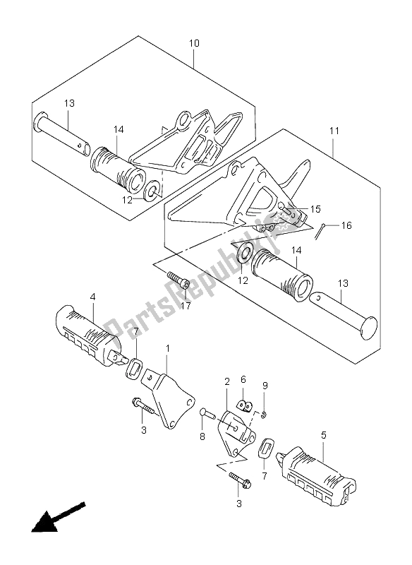 All parts for the Footrest of the Suzuki XF 650 Freewind 1998