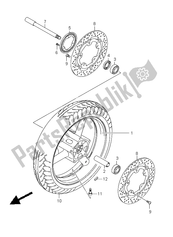 All parts for the Front Wheel (sv650a-ua-sa-sua) of the Suzuki SV 650 Nsnasa 2009