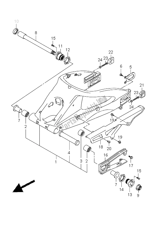 All parts for the Rear Swinging Arm of the Suzuki GSX R 1000 2009