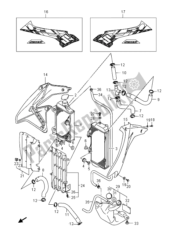 All parts for the Radiator of the Suzuki RMX 450Z 2014