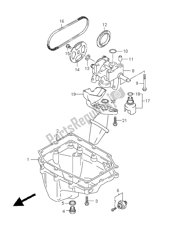 All parts for the Oil Pan & Oil Pump of the Suzuki GSX R 1000Z 2010