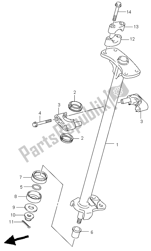 All parts for the Steering Shaft of the Suzuki LT F 250 Ozark 2005