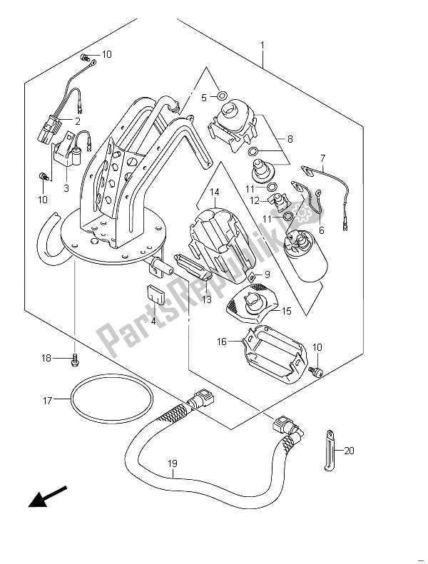 All parts for the Fuel Pump of the Suzuki GSF 650 Sasa Bandit 2011