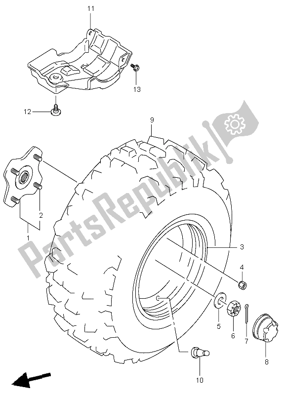 All parts for the Left Rear Wheel of the Suzuki LT F 250 Ozark 2003