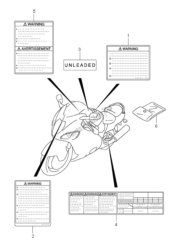 All parts for the Label of the Suzuki GSX 1300R Hayabusa 2000