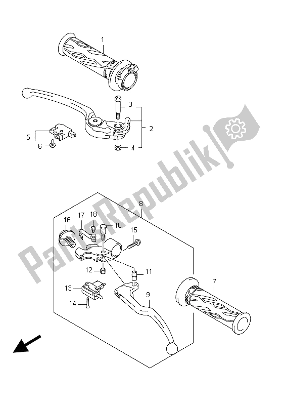 All parts for the Handle Lever of the Suzuki GSX R 750 2012