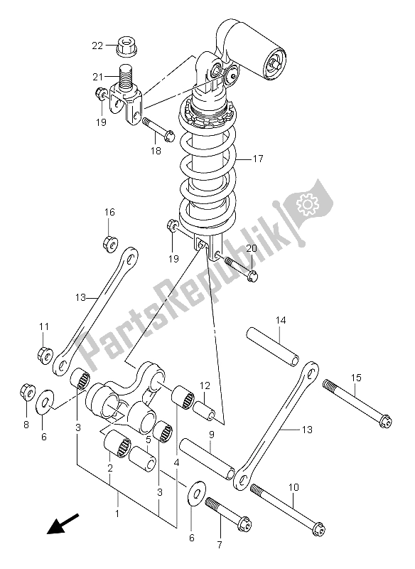 Tutte le parti per il Leva Del Cuscino Posteriore del Suzuki GSX R 750 2004