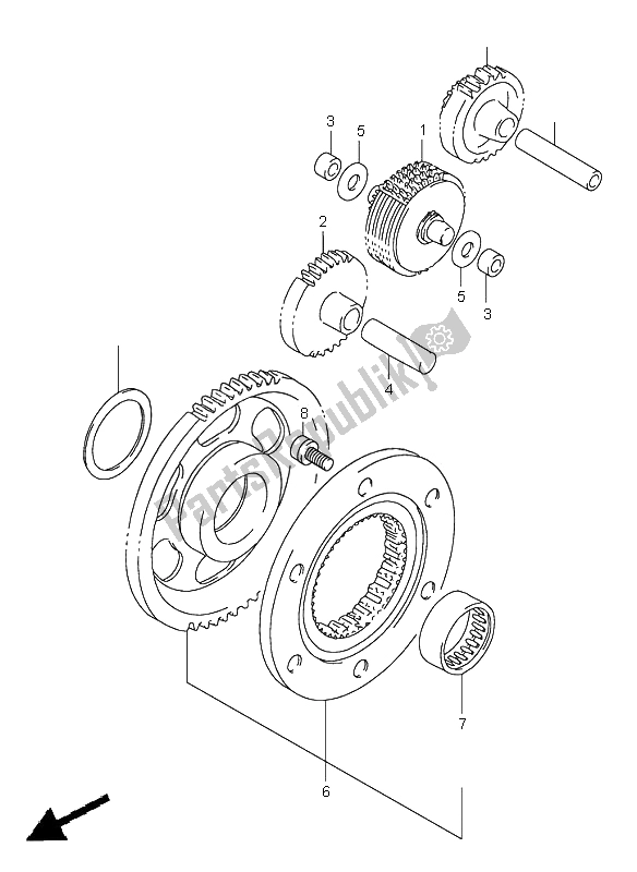 All parts for the Starter Clutch of the Suzuki DR 650 SE 2000