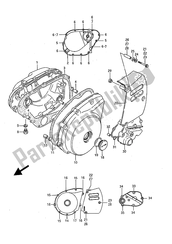 All parts for the Crankcase Cover of the Suzuki LS 650P Savage 1990