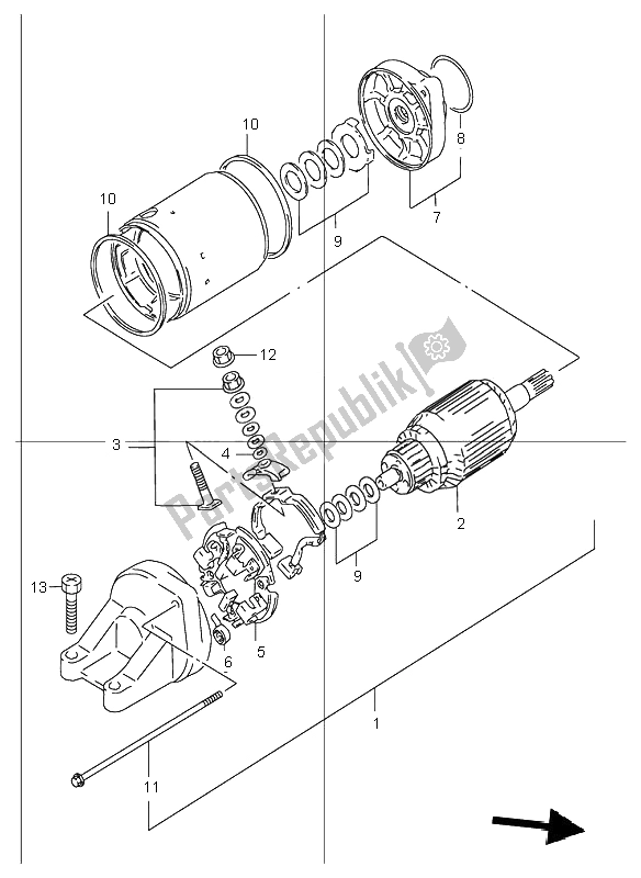 All parts for the Starting Motor of the Suzuki GSF 1200 NS Bandit 2001