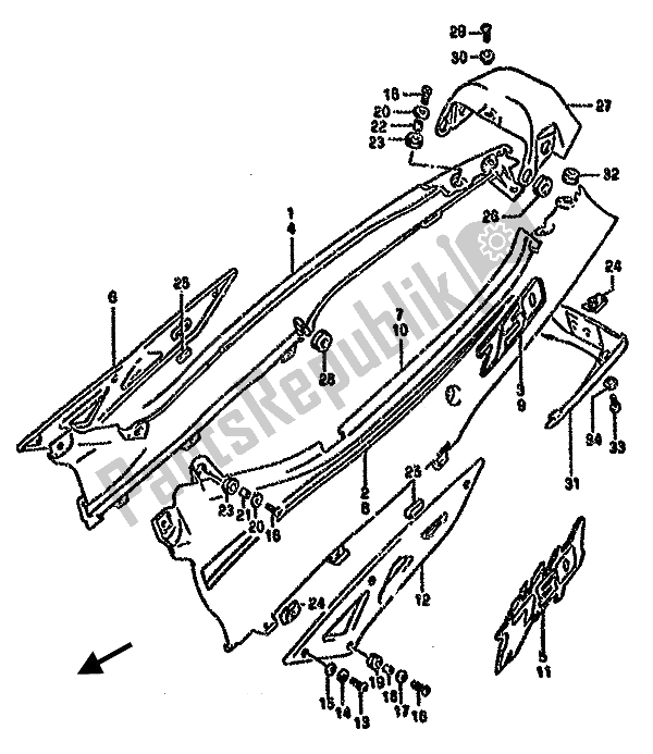 All parts for the Frame Cover of the Suzuki GSX 750F 1994