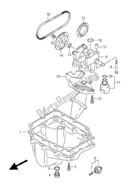 All parts for the Oil Pan & Oil Pump of the Suzuki GSX R 1000 2011