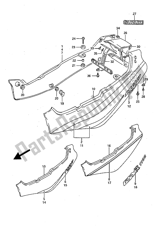 All parts for the Frame Cover of the Suzuki GSX R 1100 1991