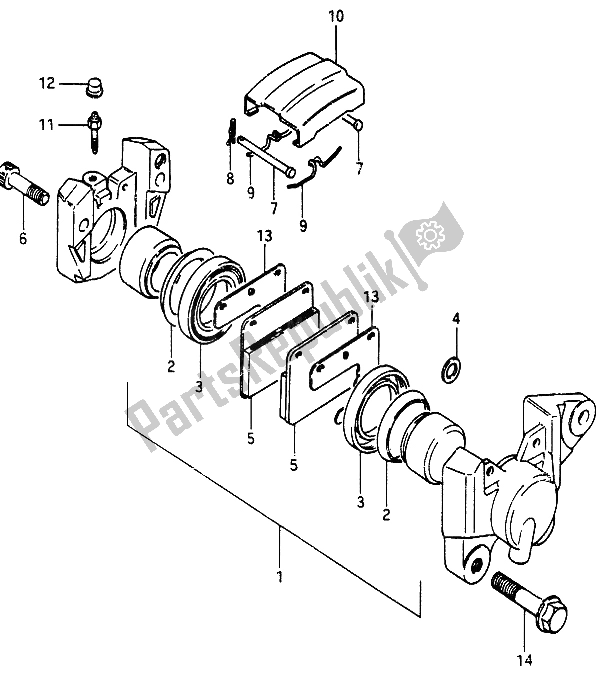 All parts for the Rear Calipers of the Suzuki GSX 750 Esefe 1985