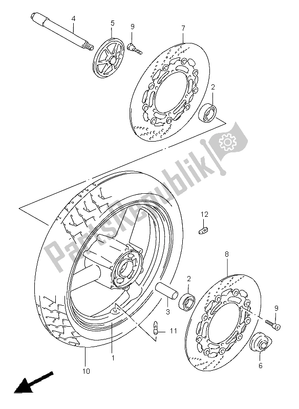 All parts for the Front Wheel (gsf1200sa) of the Suzuki GSF 1200 Nssa Bandit 1998