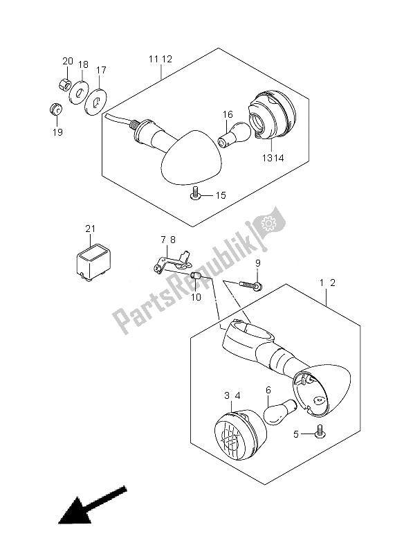 All parts for the Turn Signal Front & Rear Lamp of the Suzuki VZ 800Z Intruder 2007