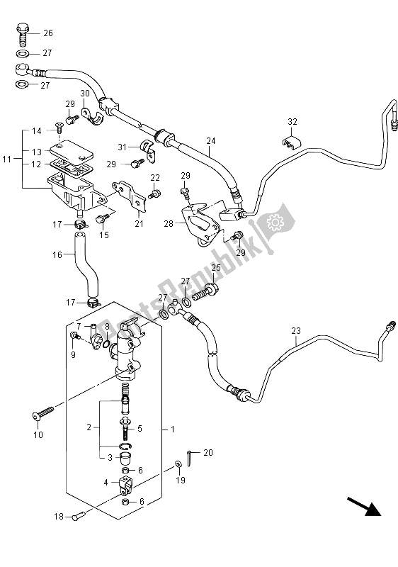 Toutes les pièces pour le Maître-cylindre Arrière (gsx1300ra E02) du Suzuki GSX 1300 RA Hayabusa 2015