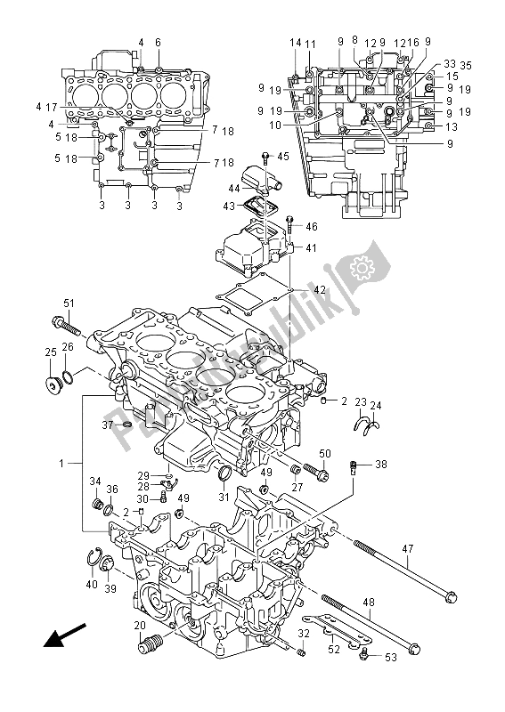All parts for the Crankcase of the Suzuki GSX R 600 2015