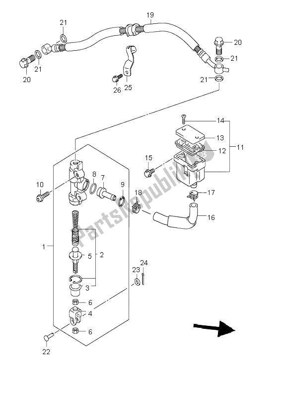 All parts for the Rear Master Cylinder of the Suzuki GSX 1400 2002