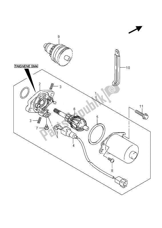 All parts for the Starting Motor of the Suzuki LT Z 50 2014