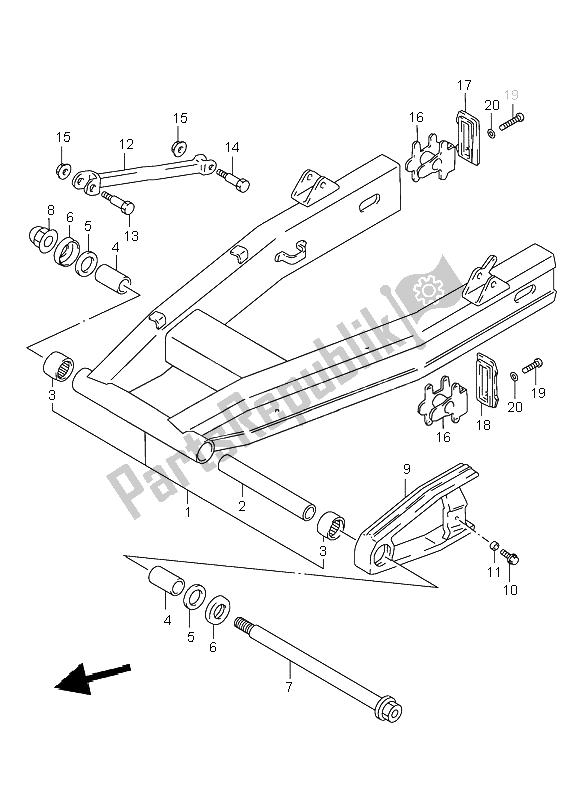 All parts for the Rear Swinging Arm of the Suzuki GSX 750 1998