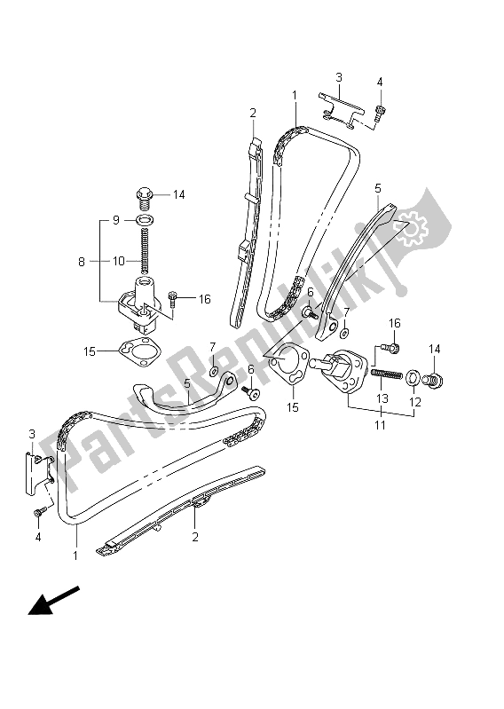 Alle onderdelen voor de Cam Ketting van de Suzuki SFV 650A Gladius 2011