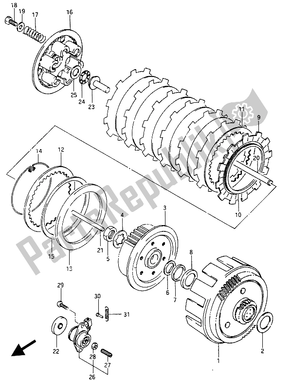 All parts for the Clutch of the Suzuki RG 250 Cffc Gamma 1987