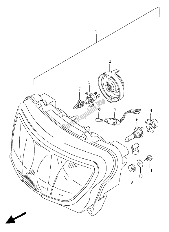 Alle onderdelen voor de Koplamp (e4-e18-e22-e25-e34-e39-p37) van de Suzuki GSX R 750 1999