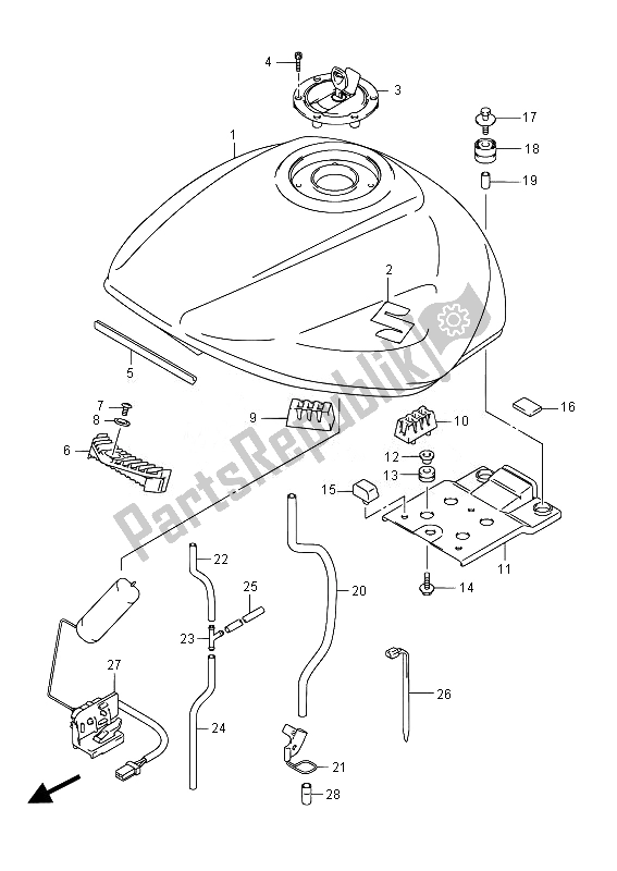 Alle onderdelen voor de Benzinetank van de Suzuki GSX 1250 FA 2014