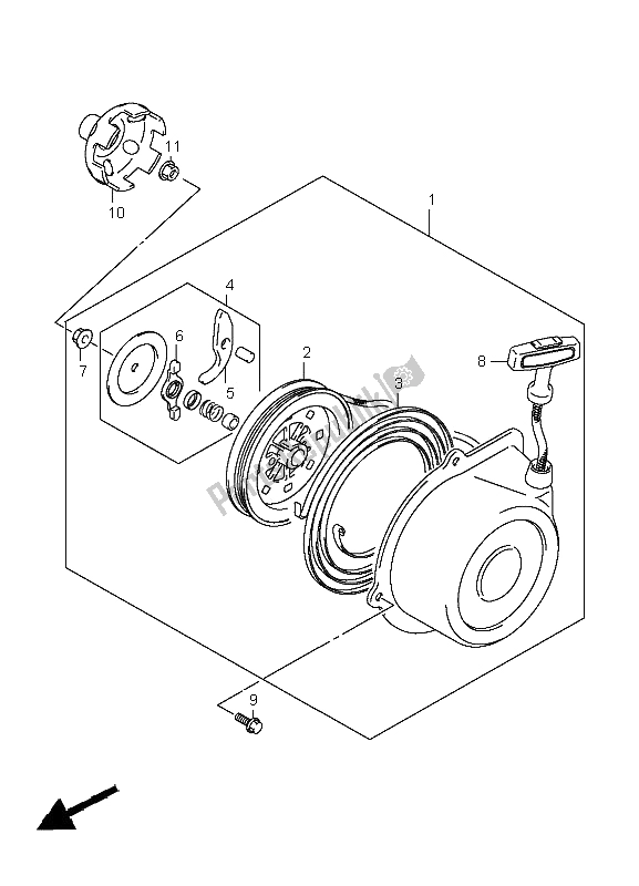 All parts for the Recoil Starter of the Suzuki LT A 400F Kingquad 4X4 2009