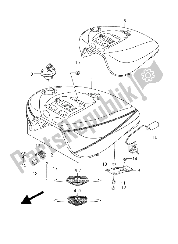 All parts for the Fuel Tank (vlr1800t) of the Suzuki VLR 1800R C 1800 Intruder 2008