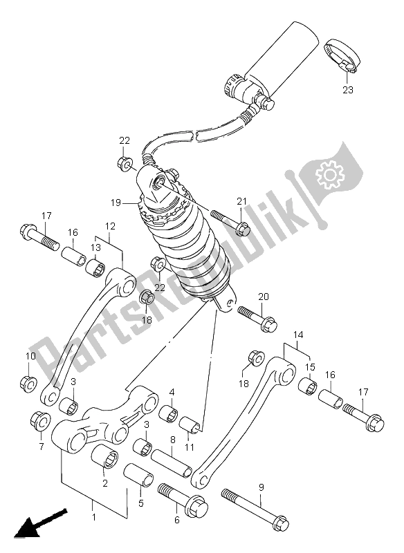 Tutte le parti per il Leva Del Cuscino Posteriore (e4-e18-e22-e25-e34-p37) del Suzuki GSX 750F 1997